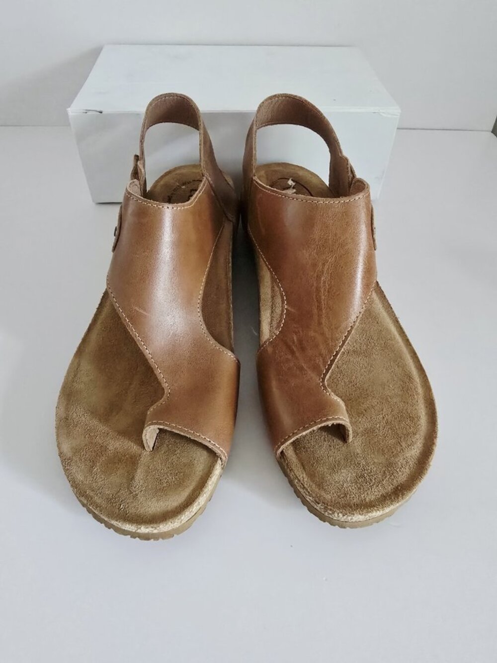Taos Fame Tan Brown Toe Loop Leather Cork Sandals 9 9.5 40 Shoes Womens - Picture 5 of 10
